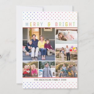 Whimsical 6 Photo Merry Bright Rainbow Polka Dots Holiday Card