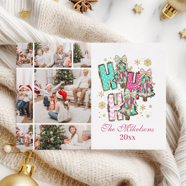 Whimsical 7 Photo  Ho Ho Ho Christmas Family  Holiday Card (Creator Uploaded)
