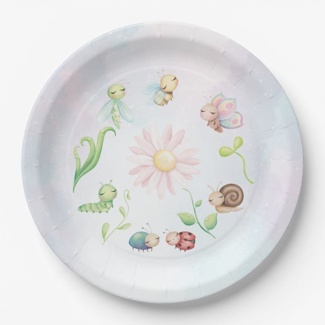 Whimsical A Little Love Bug Rainbow Bridal Shower Paper Plate (Front)