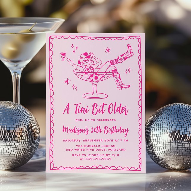 Whimsical A Tini Bit Older Hot Pink Birthday Party Invitation (Creator Uploaded)