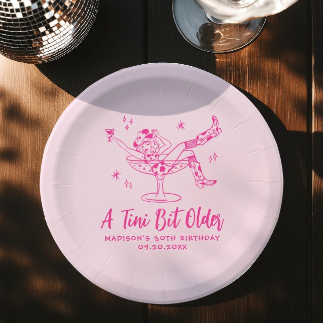 Whimsical A Tini Bit Older Hot Pink Birthday Party Paper Plate (Creator Uploaded)