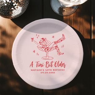 Whimsical A Tini Bit Older Pink and Red Birthday Paper Plate