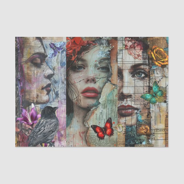 Whimsical Abstract Art Collage Decoupage Tissue Paper (Front)