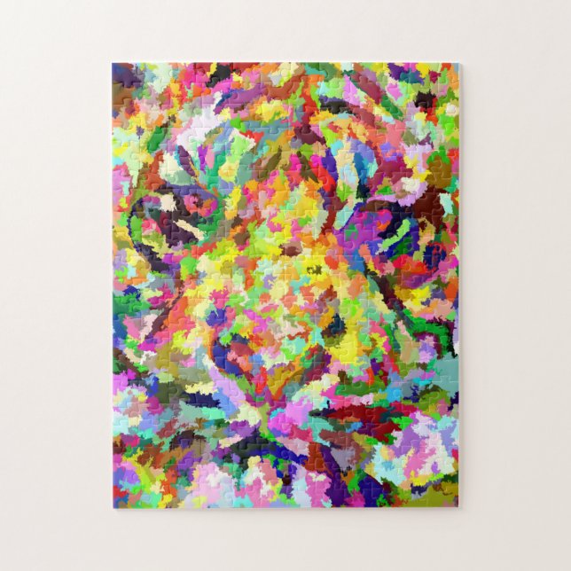 Whimsical abstract artistic colourful tiger jigsaw puzzle (Vertical)