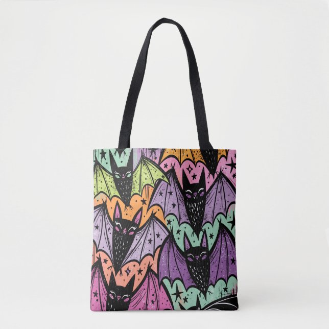 Whimsical Abstract Bats Pattern Halloween Tote Bag (Front)
