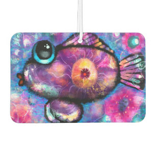 Whimsical Abstract Big-Eye Fish Purple Teal Pink Car Air Freshener