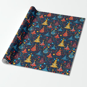 Whimsical Abstract Christmas Trees in Bright Colou Wrapping Paper