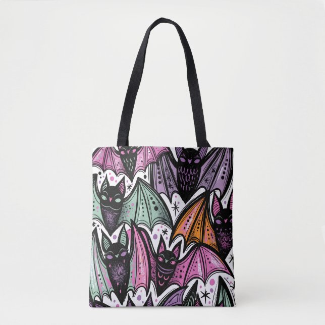 Whimsical Abstract Cute Bats Pattern Halloween Tote Bag (Front)