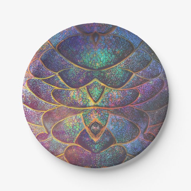 Whimsical Abstract Dragon Scales Cool Fractal Art Paper Plate (Front)