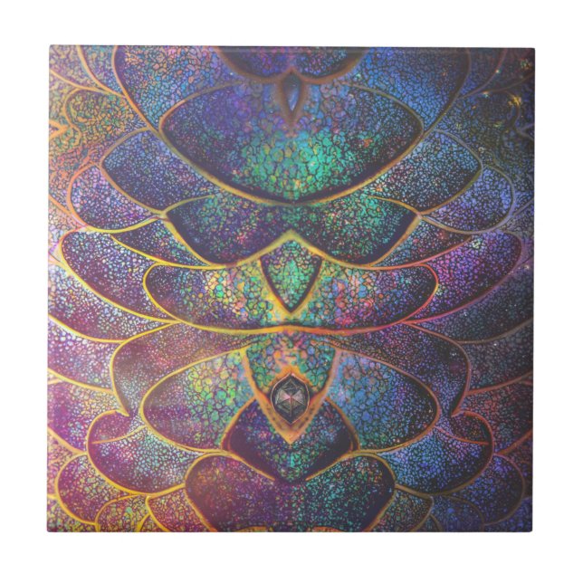 Whimsical Abstract Dragon Scales Cool Fractal Art Tile (Front)