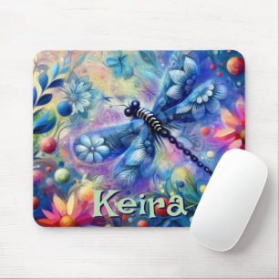 Whimsical Abstract Dragonfly Floral Personalised Mouse Pad