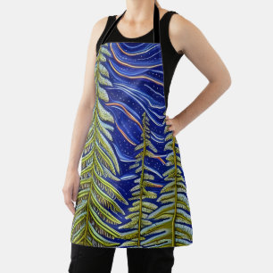 Whimsical Abstract Evergreens Apron