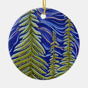 Whimsical Abstract Evergreens Ceramic Tree Decoration
