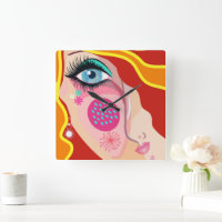 Whimsical Abstract Face Eye Red Yellow Patterns