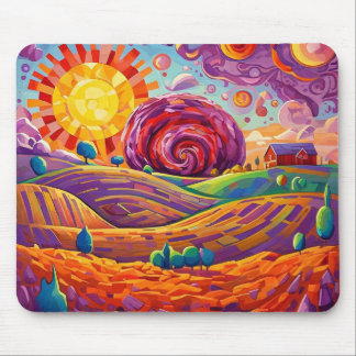Whimsical Abstract Farm Landscape Mouse Pad