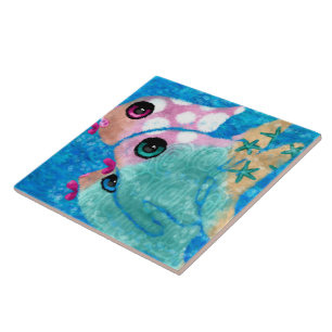 Whimsical Abstract Fish Beach Nautical Teal Pink Tile