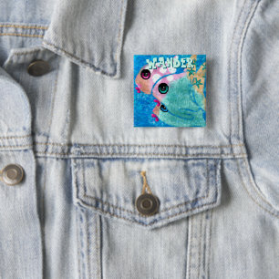 Whimsical Abstract Fish Trio Blue Personalised 15 Cm Square Badge