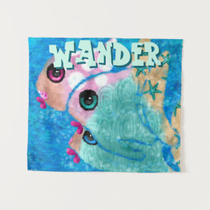 Whimsical Abstract Fish Trio Blue Personalised Tapestry