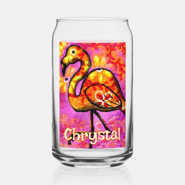  Whimsical Abstract Flamingo Bird Personalised Can Glass (Front)
