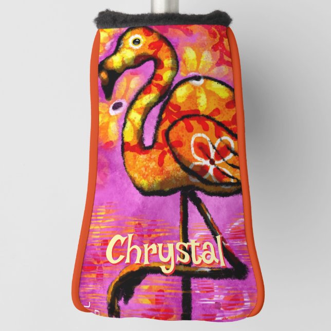  Whimsical Abstract Flamingo Bird Personalised Golf Head Cover (Rotate 90)