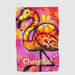 Whimsical Abstract Flamingo Bird Personalised Golf Towel