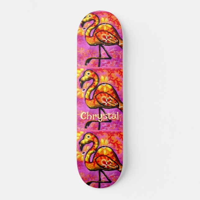  Whimsical Abstract Flamingo Bird Personalised Skateboard (Front)