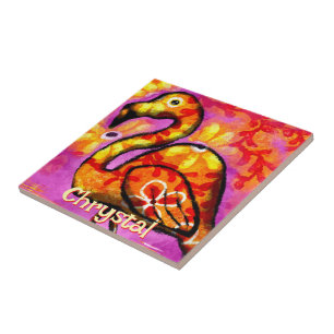  Whimsical Abstract Flamingo Bird Personalised Tile