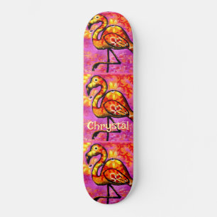 Whimsical Abstract Flamingo Bird Personalized Skateboard