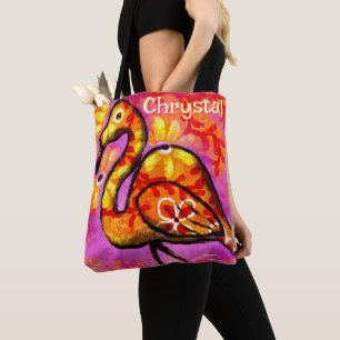 Whimsical Abstract Flamingo Bird Personalized Tote Bag
