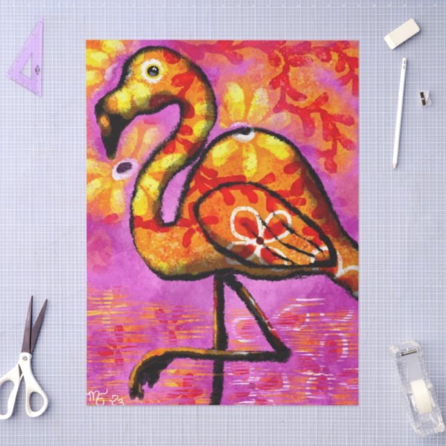 Whimsical Abstract Flamingo Floral Decoupage Tissue Paper (Craft)