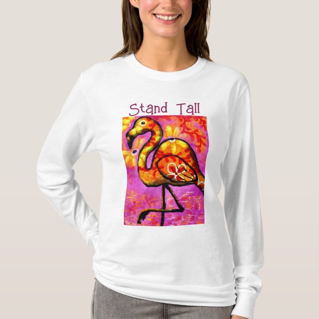 Whimsical Abstract Flamingo Pink Orange Floral  T-Shirt (Front)