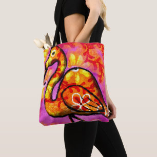 Whimsical Abstract Flamingo Pink Orange Floral Tote Bag