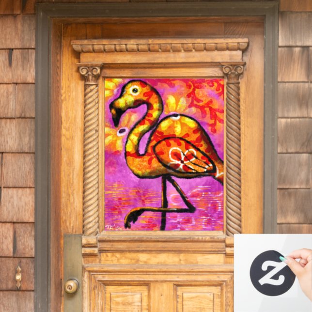 Whimsical Abstract Flamingo Pink Window Cling (Home Door)