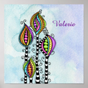 Whimsical Abstract Flowers Poster