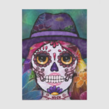 Whimsical Abstract Hippie Sugar Skull Decoupage