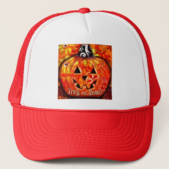 Whimsical Abstract Jack O Lantern Personalised Trucker Hat (Front)