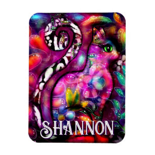 Whimsical Abstract Kitty Cat Floral Personalised Magnet