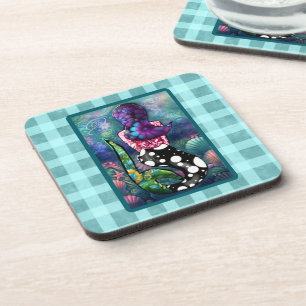 Whimsical Abstract Mermaid Nautical Teal Seashells Coaster