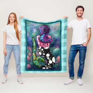 Whimsical Abstract Mermaid Nautical Teal Seashells Fleece Blanket