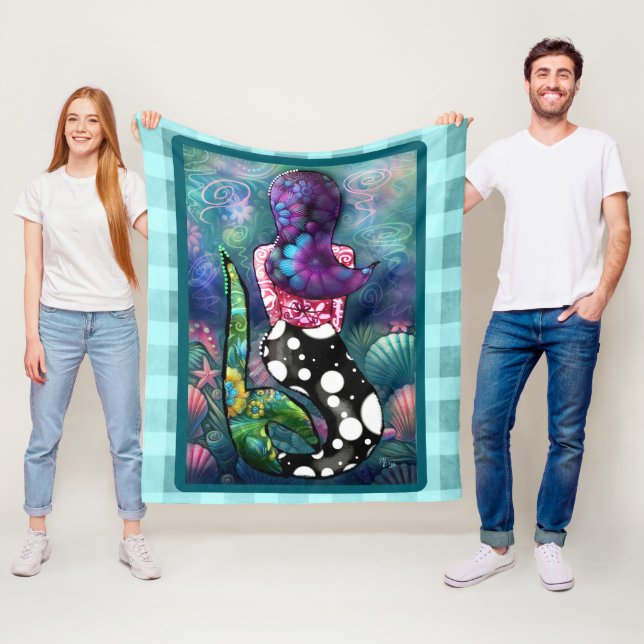 Whimsical Abstract Mermaid Nautical Teal Seashells Fleece Blanket (In Situ)