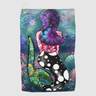 Whimsical Abstract Mermaid Nautical Teal Seashells Golf Towel