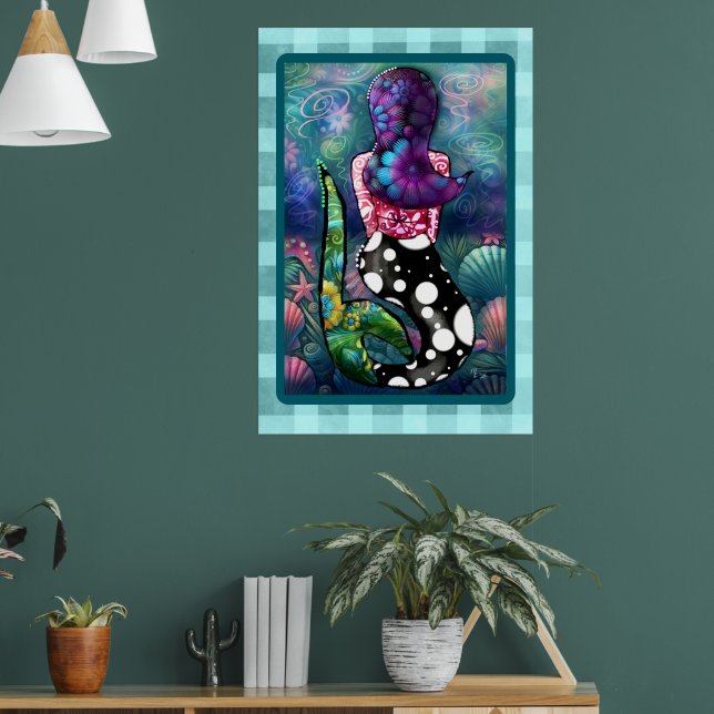 Whimsical Abstract Mermaid Nautical Teal Seashells Poster (Living Room 1)