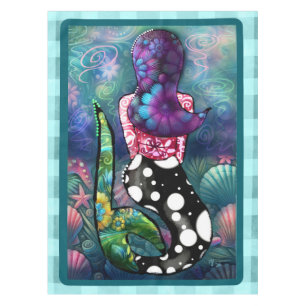 Whimsical Abstract Mermaid Nautical Teal Seashells Tablecloth
