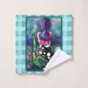 Whimsical Abstract Mermaid Nautical Teal Seashells Wash Cloth