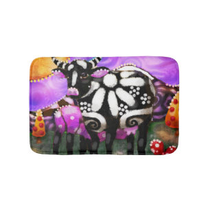 Whimsical Abstract Momma & Baby Cow Funky Farm Bath Mat