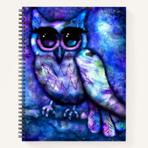 Whimsical Abstract Owl Big-Eyed Blue Purple Notebook