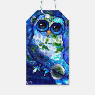 Whimsical Abstract Owl Blue Green Floral Gift Tags