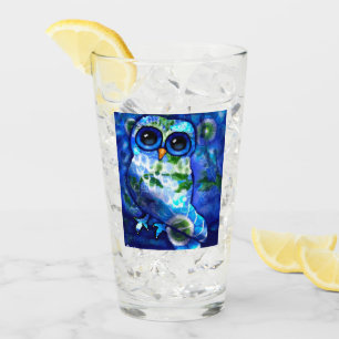Whimsical Abstract Owl Floral Blue Green Glass