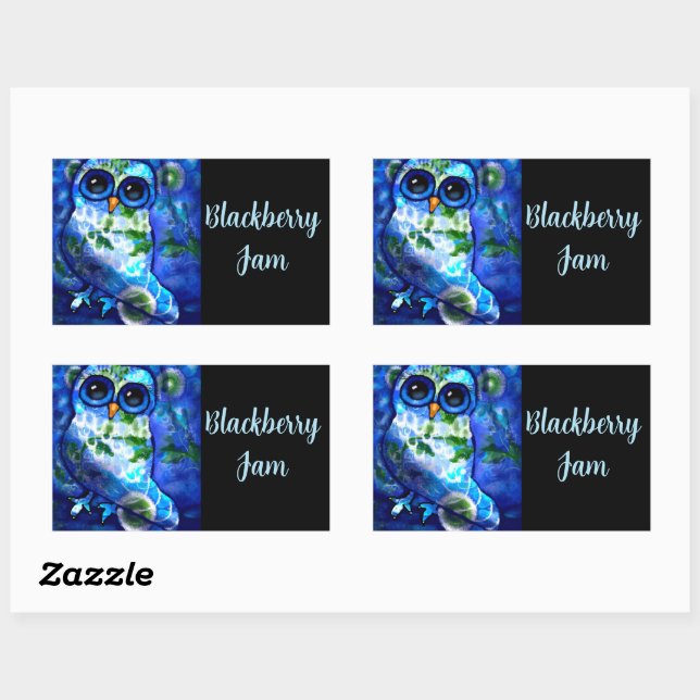 Whimsical Abstract Owl Floral Flower Blue Green Rectangular Sticker (Sheet)