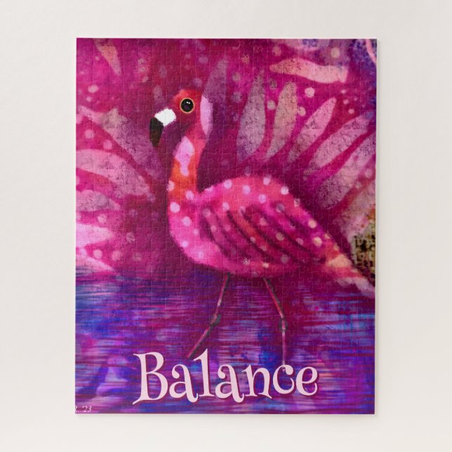 Whimsical Abstract Pink Flamingo Personalised Jigsaw Puzzle (Vertical)